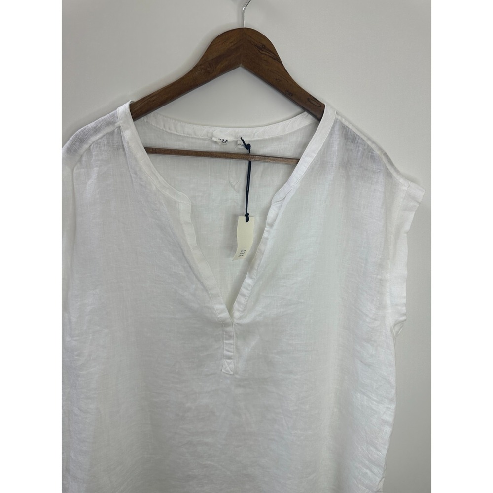 Gap Popover Linen Short Sleeve Top Optic White Women Large Summer Blouse - Picture 5 of 12